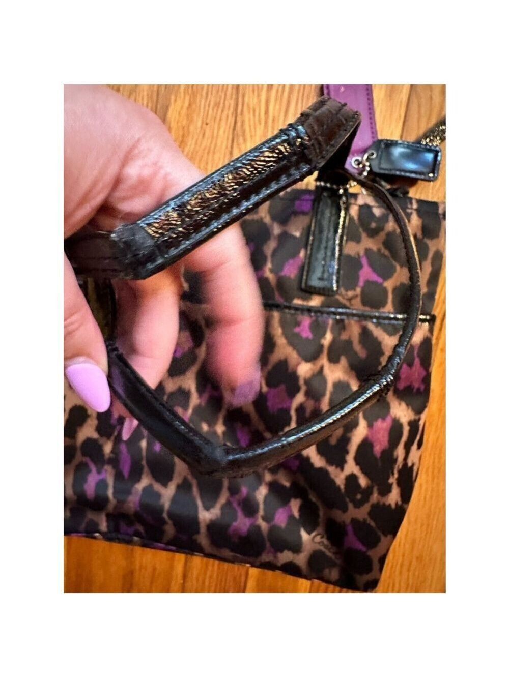 COACH Game Ocelot Tote Violet Purple Brown Black Animal Print Leopard F25282 - Picture 9 of 14